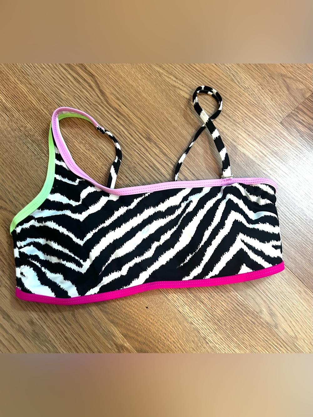 Zebra Print Swim Top with Pink Trim